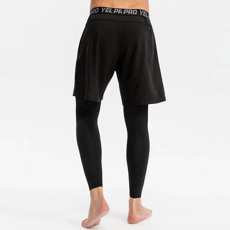 Men's grey quick drying high elastic tight sports pants for fitness and running