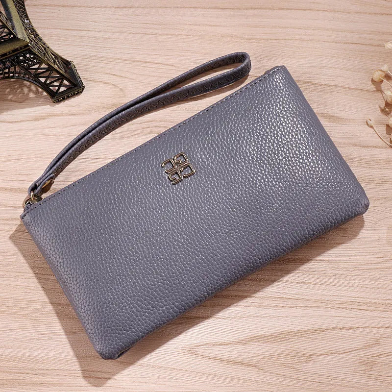 Long solid colour PU leather phone wallet handbag with zipper closure in multiple colour options