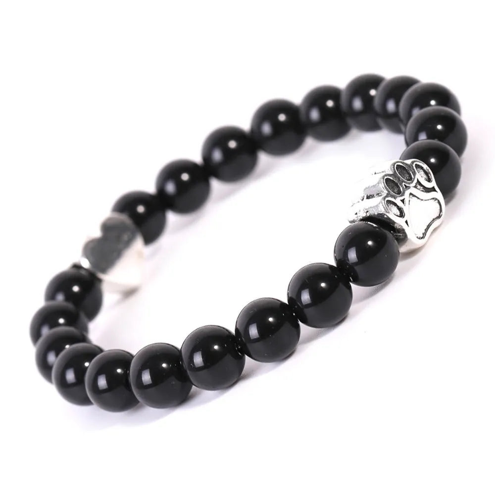Stone beaded dog's paw bracelet geometric shape with round beads tiger eye Indian agate options