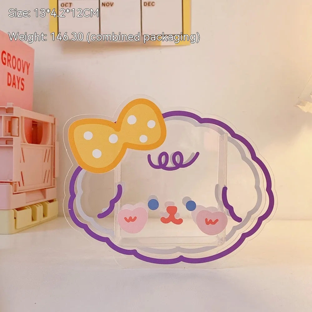 Square clear acrylic storage box with colourful character designs for pens and stationery