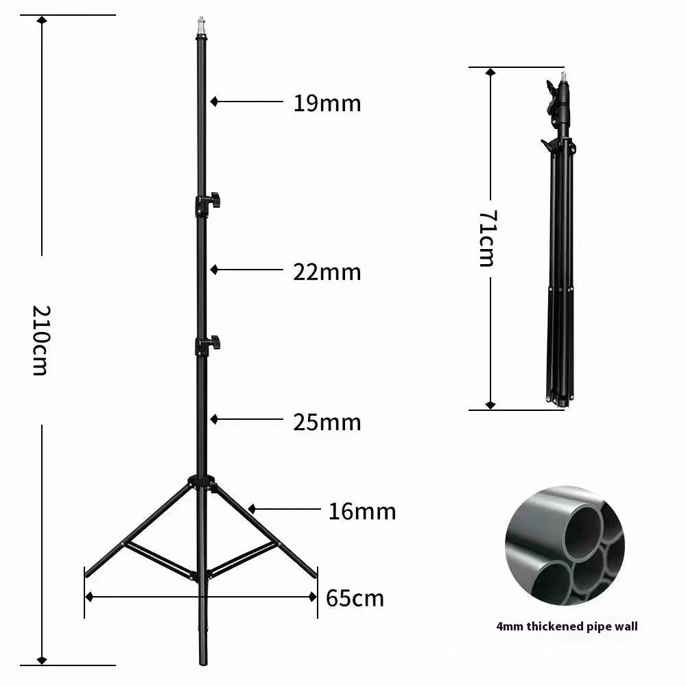 Frosted tripod light floor stand with mobile phone holder attached, carbon steel construction
