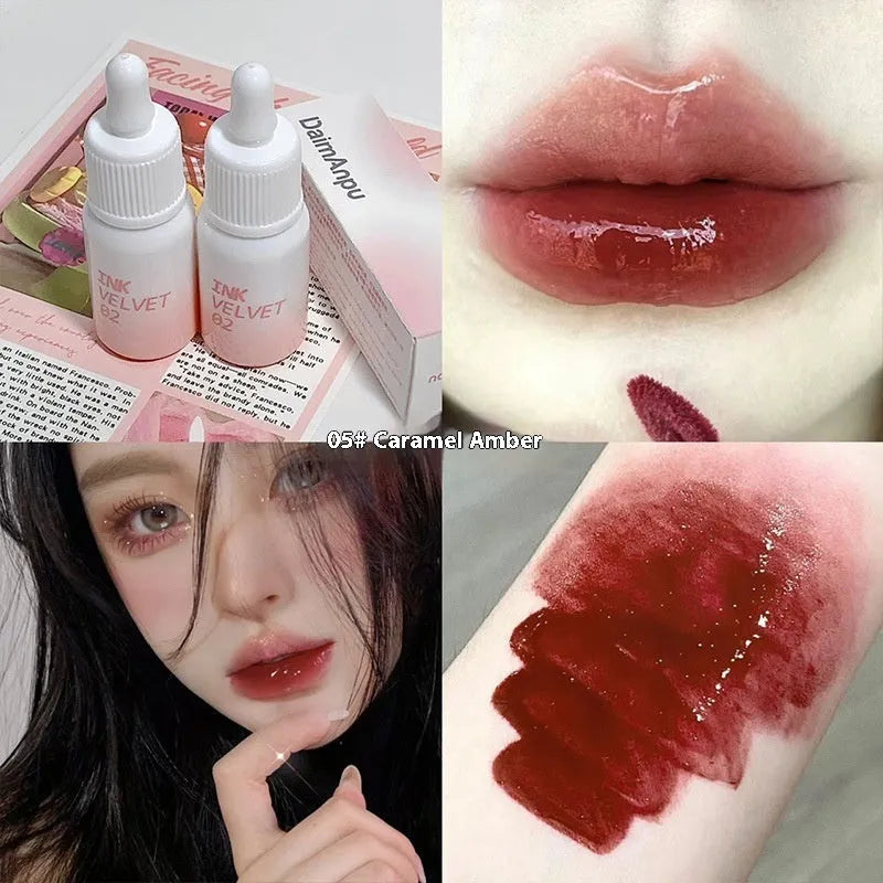 Mirror Lip Lacquer tube in 3.5g size showing four shade options from Milk Huhoo series