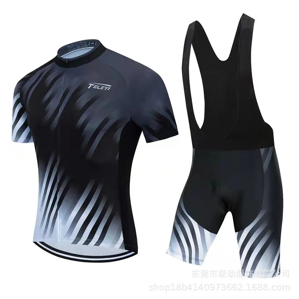 Cycling jersey and shorts set in moisture-wicking fabric for summer bike riding