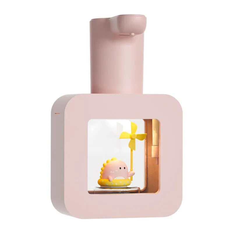 Yellow automatic soap dispenser with cartoon unicorn design and sensor technology