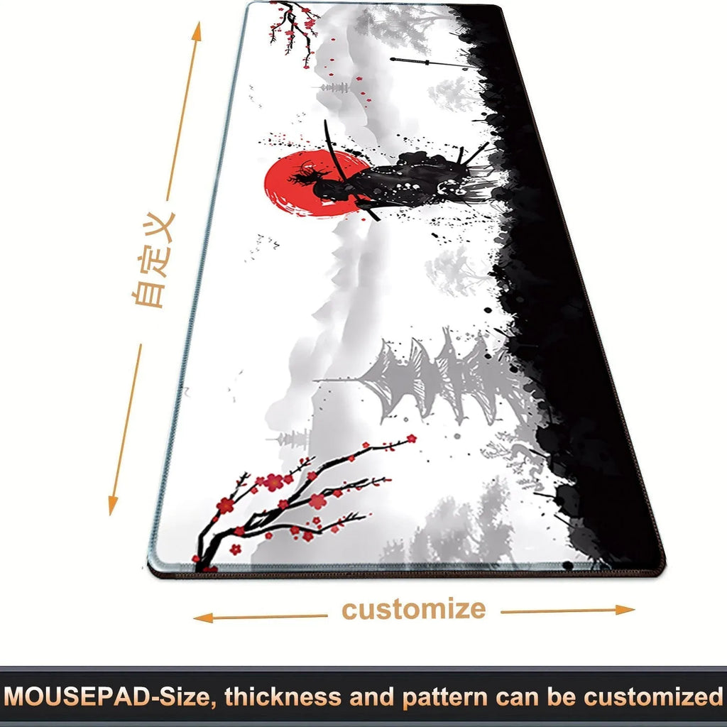 Japanese Samurai design cloth gaming mouse pad with non-slip base on desk