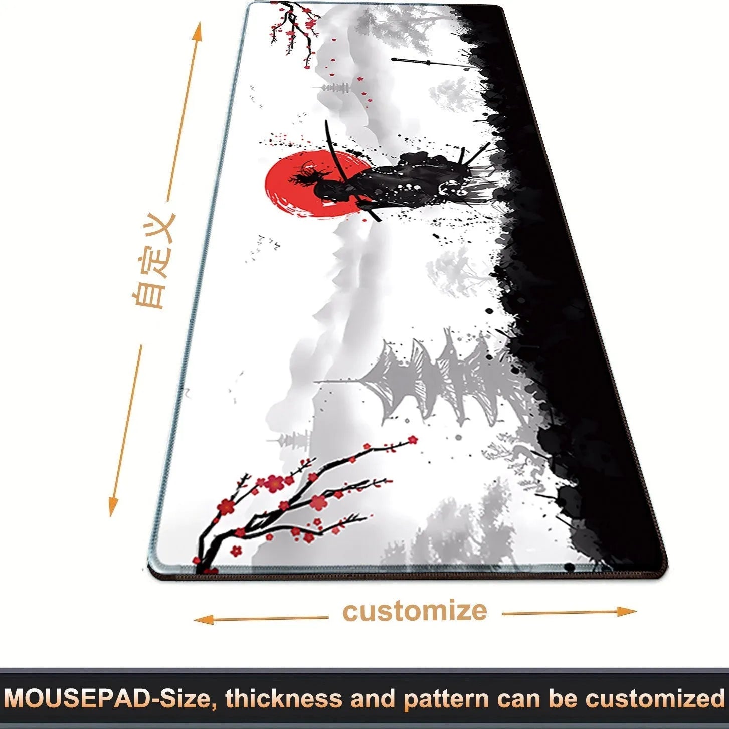 Japanese Samurai design cloth gaming mouse pad with non-slip base on desk
