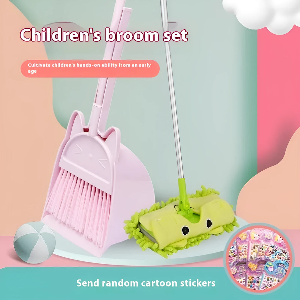 Purple plastic broom and dustpan set with non-stick bristles and rotating brush holder