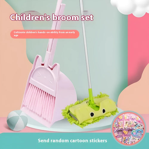 Purple plastic broom and dustpan set with non-stick bristles and rotating brush holder