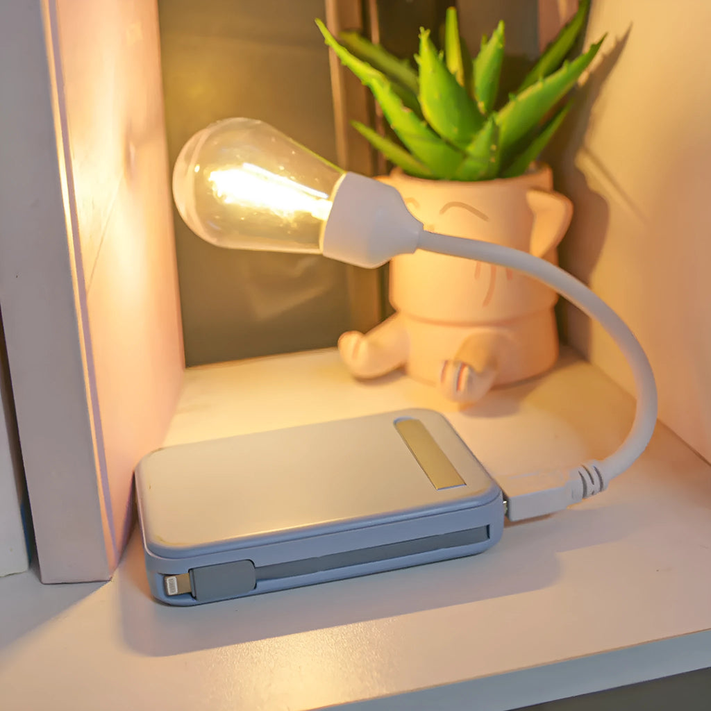 USB rechargeable folding tungsten night light with S14 bulb shape emitting warm 2700K light