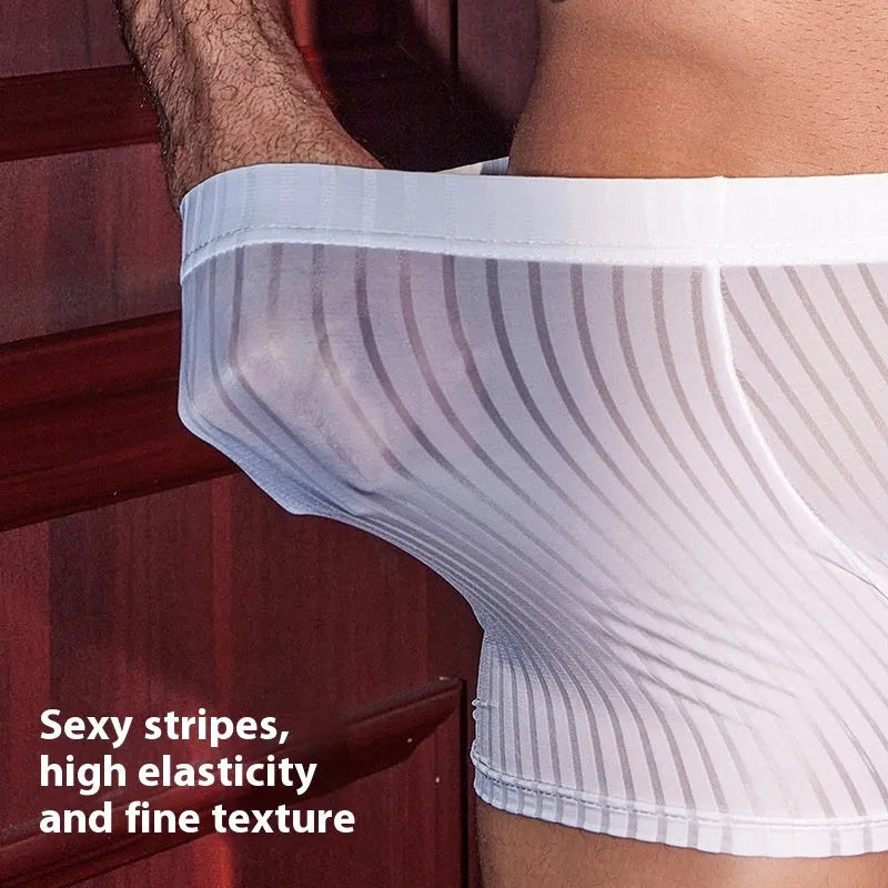 Men's striped nylon boxer briefs in black with vertical pattern design