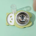 Panda-shaped pet feeder with tilted raised bowls and automatic water dispenser bottle