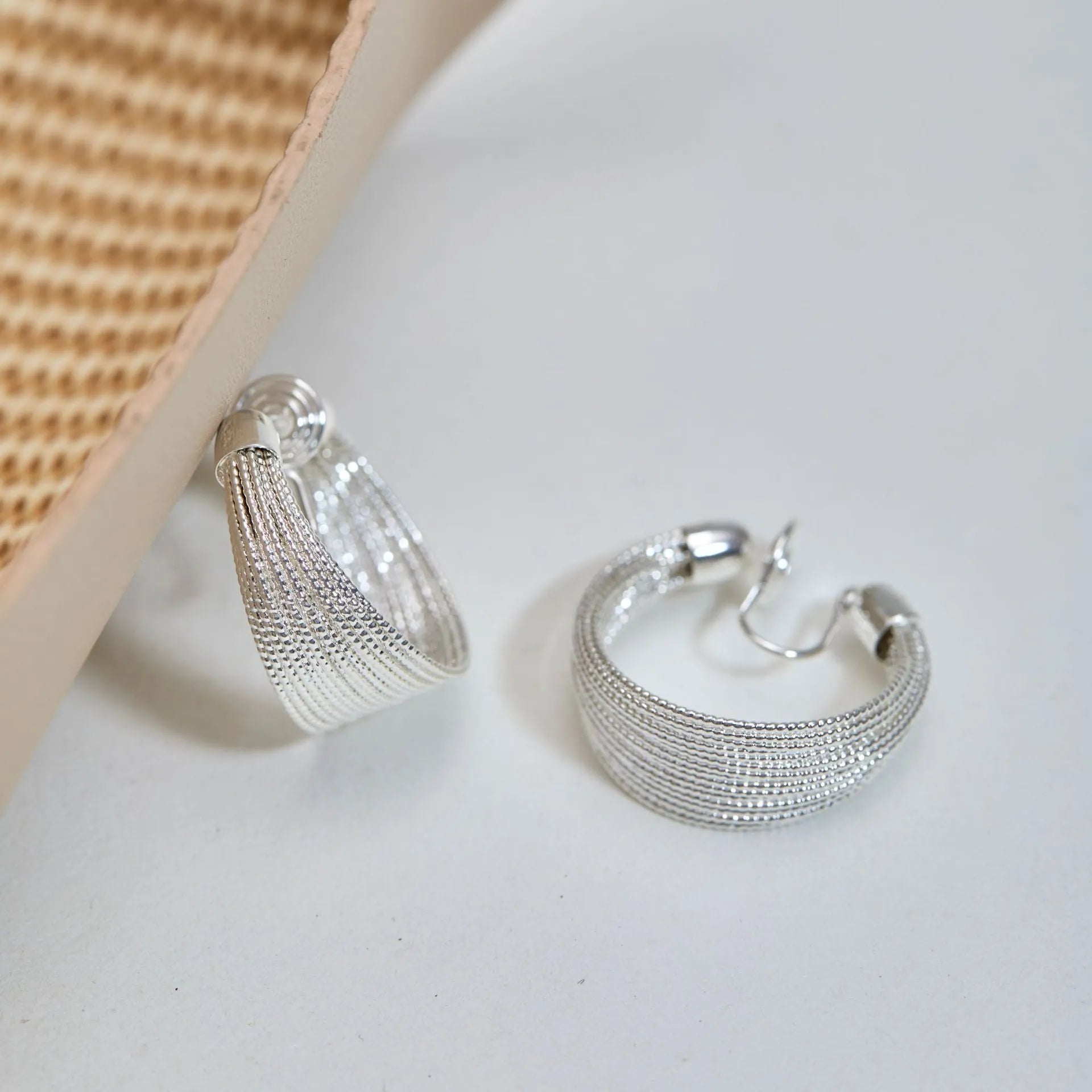 Geometric multi-layer bracelet earrings set with silver and gold colour pairs on copper
