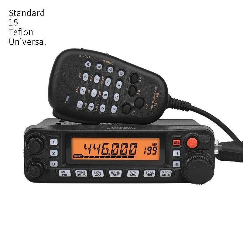 High-power car radio interphone unit with antenna and universal clamp mounting hardware for self-driving tours.