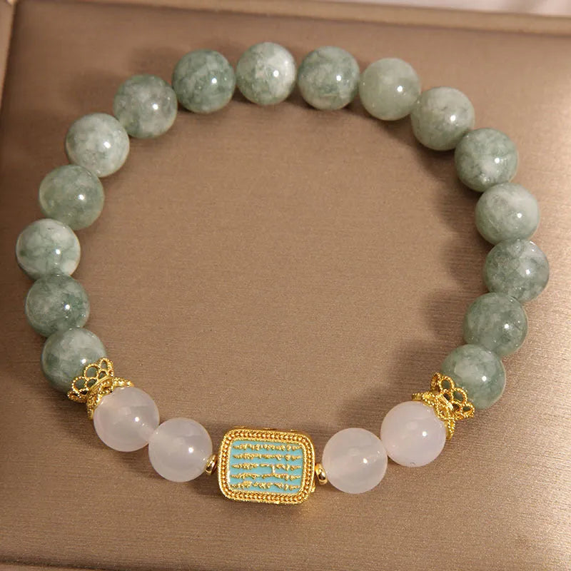 Oil green emerald crystal bracelet with five scriptures on handwoven rope for women