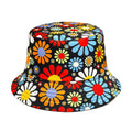 Colourful floral print polyester bucket sun hat with dome crown in M size