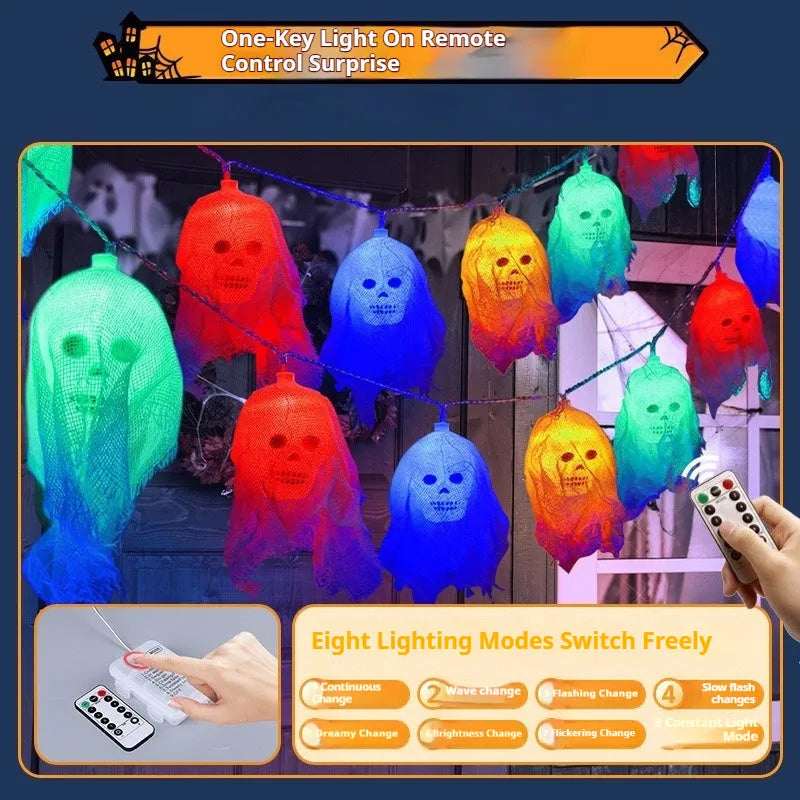 Battery-powered multi-colour Halloween LED light string for indoor wall decoration