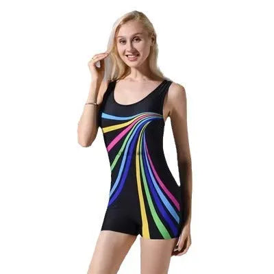 Women's conservative one-piece swimsuit in quick-drying polyester fabric