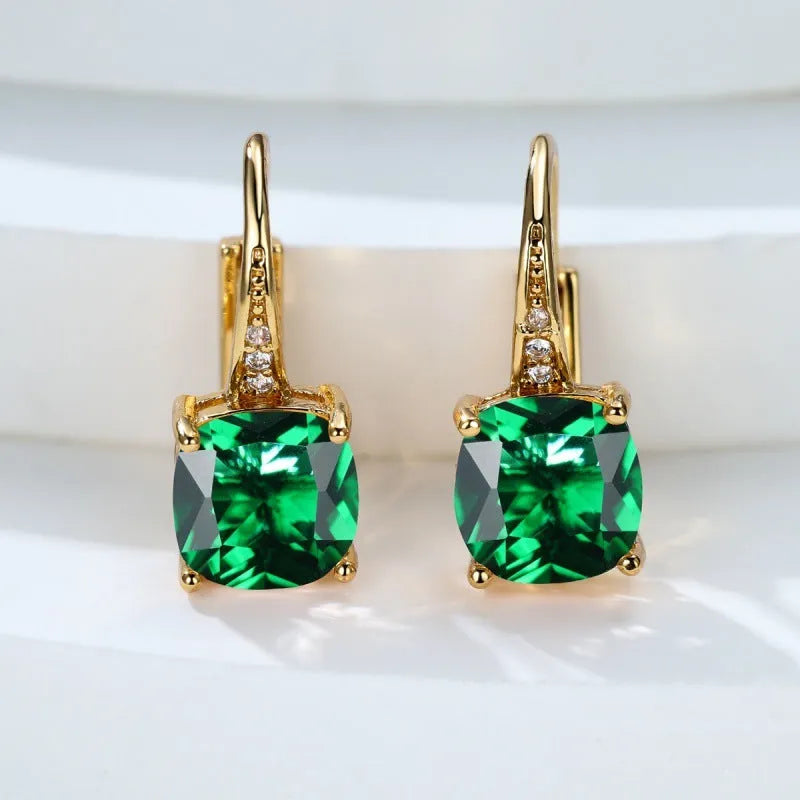 Geometric copper ear clip with colourful moissanite stones in quadrilateral pattern