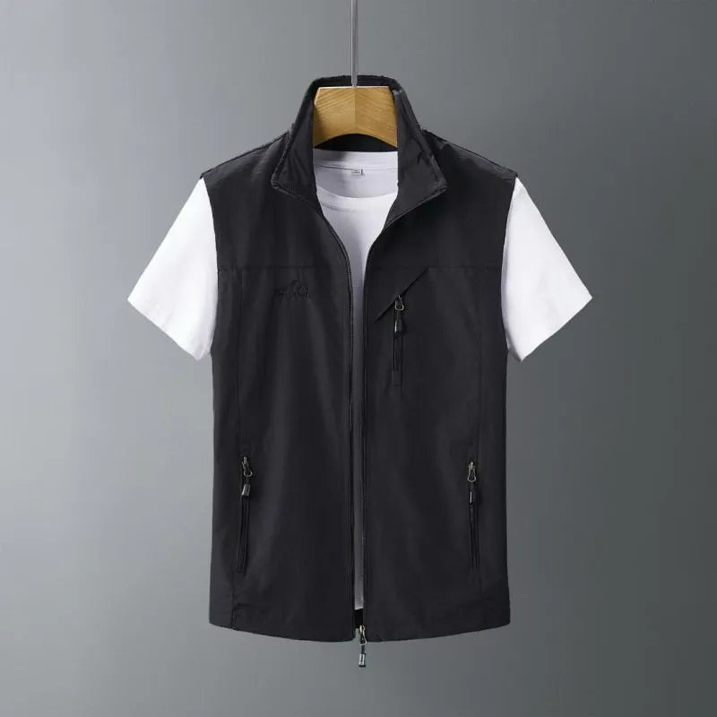 Men's hooded rabbit fur vest waistcoat in slim fit on a model.