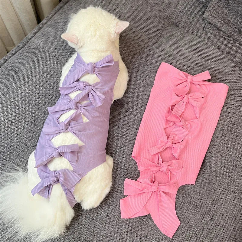 Polyester lace-up cat recovery suit in multiple colours for post-sterilisation surgery protection