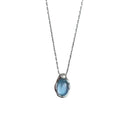 Women's navy blue water drop necklace with geometric pendant on adjustable copper chain