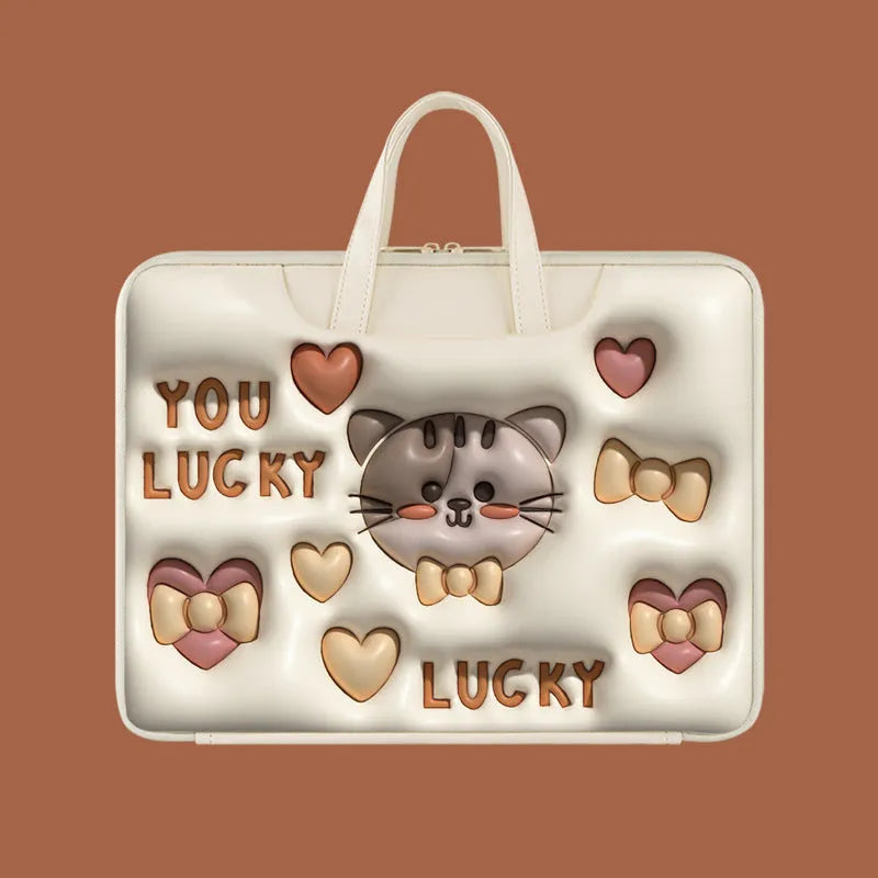 Inflatable PU leather laptop bag with trolley strap in cute panda design
