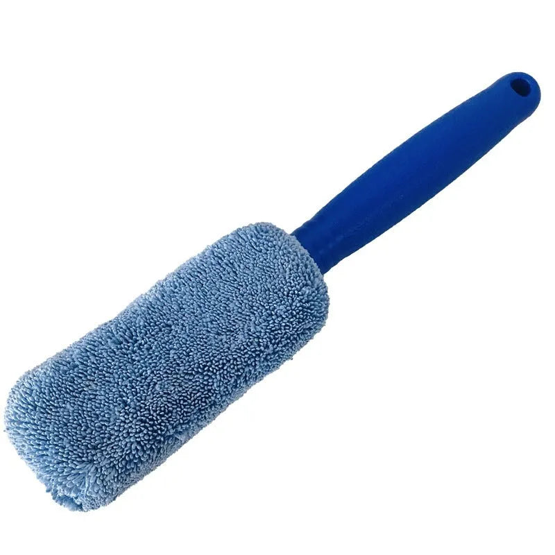 Microfiber long handle car wash tyre brush in blue colour with 29cm extended reach