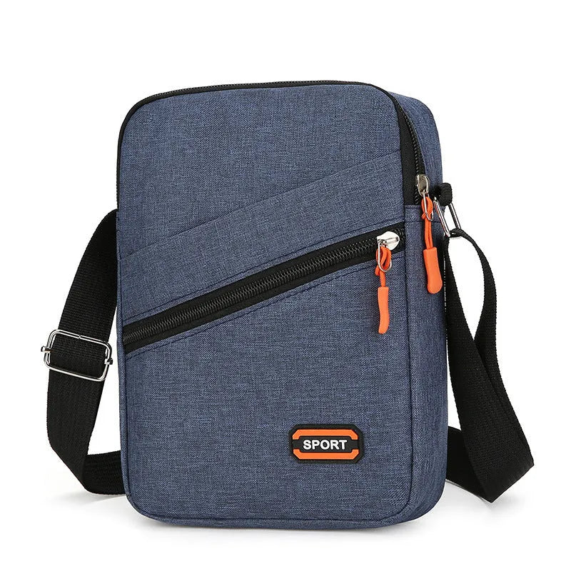 Oxford cloth crossbody commuter bag in silver grey with contrast colour elements