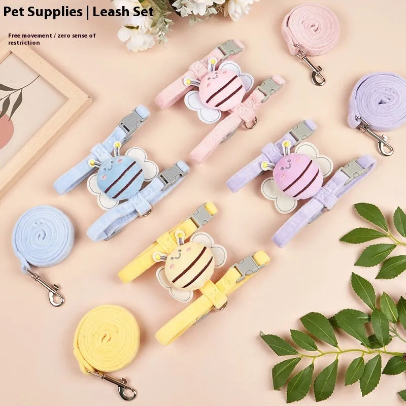 Bee shape teddy design cat lead in polyester with strap and rope sections