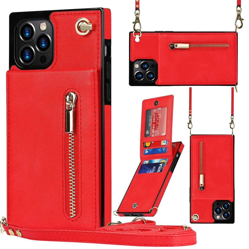 Solid colour leather and TPU mobile phone case in black, purple, green, red, or rose gold for iPhone and Samsung devices