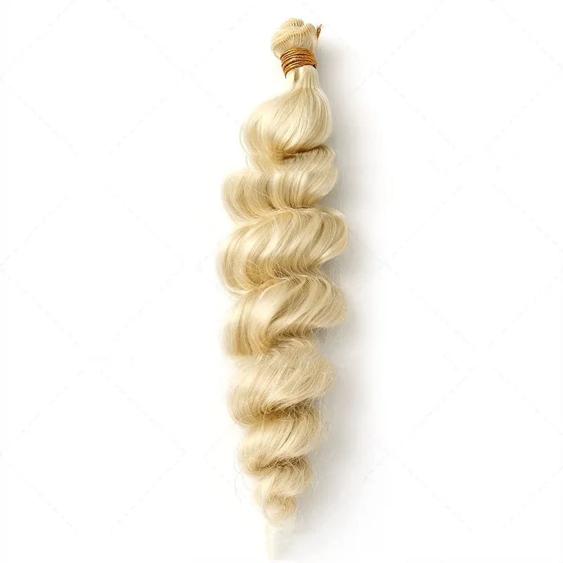 Golden synthetic hair weft wig for women shown in 18in, 20in, and 22in lengths.