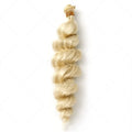 Golden synthetic hair weft wig for women shown in 18in, 20in, and 22in lengths.