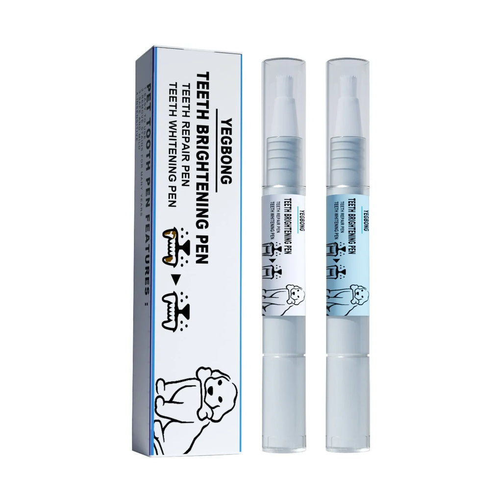 Yegbong pet teeth whitening pen with 3ml+3ml gel and two dental brushes for dog and cat tartar removal