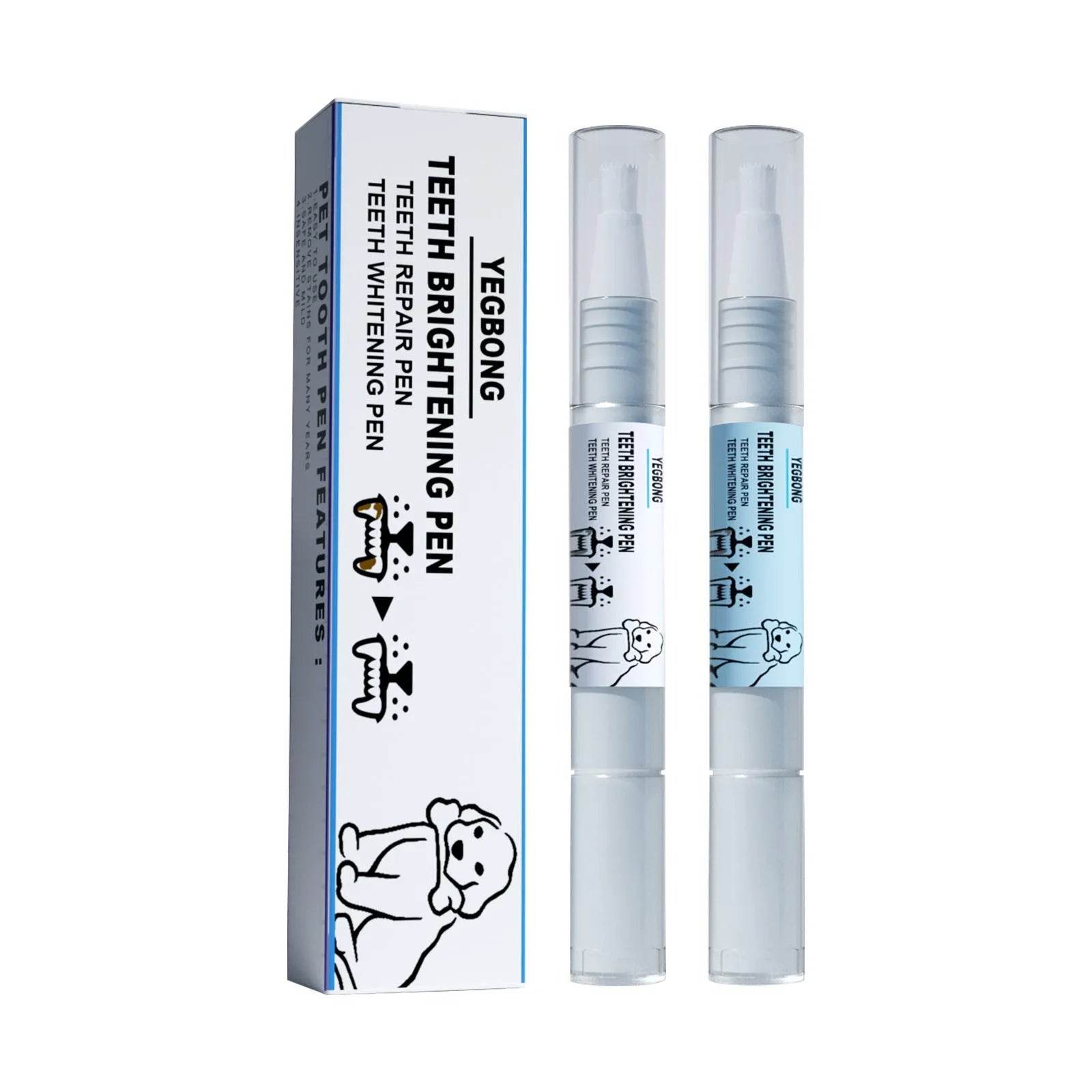 Yegbong pet teeth whitening pen with 3ml+3ml gel and two dental brushes for dog and cat tartar removal