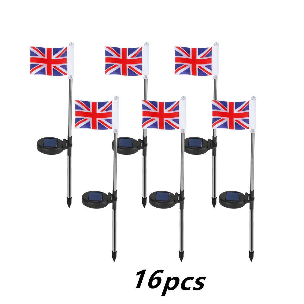 Solar garden flag light with stainless steel pole and British flag design
