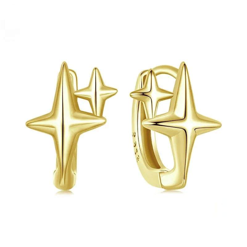 Minimalist star design clip earrings in antique-finished sterling silver
