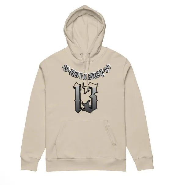 A loose-fit hooded grey sweater with a fleece lining, shown as an example of team uniform leisurewear.