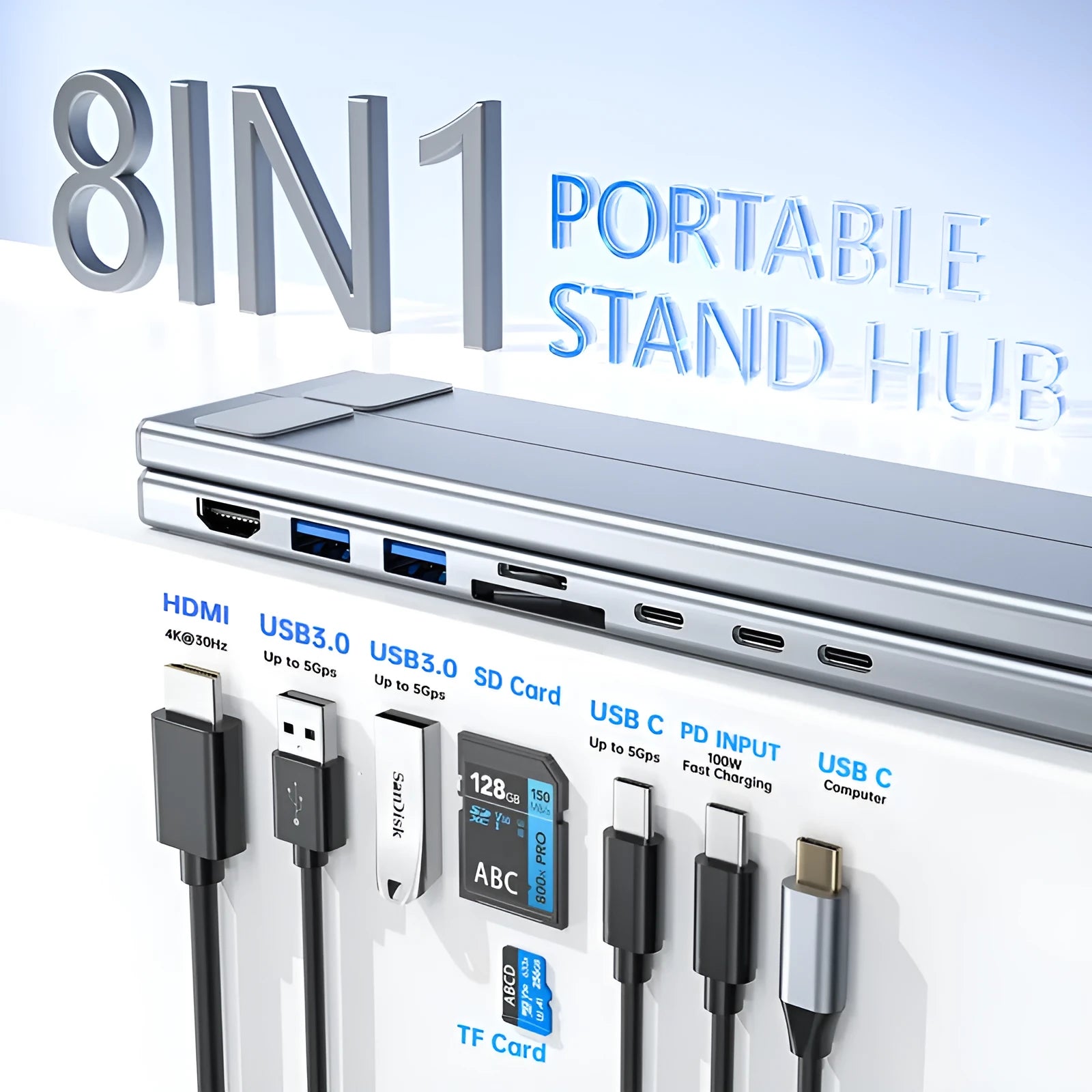 Aluminium alloy folding laptop docking station with multiple USB and HDMI ports