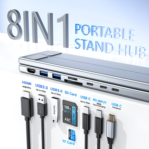 Aluminium alloy folding laptop docking station with multiple USB and HDMI ports