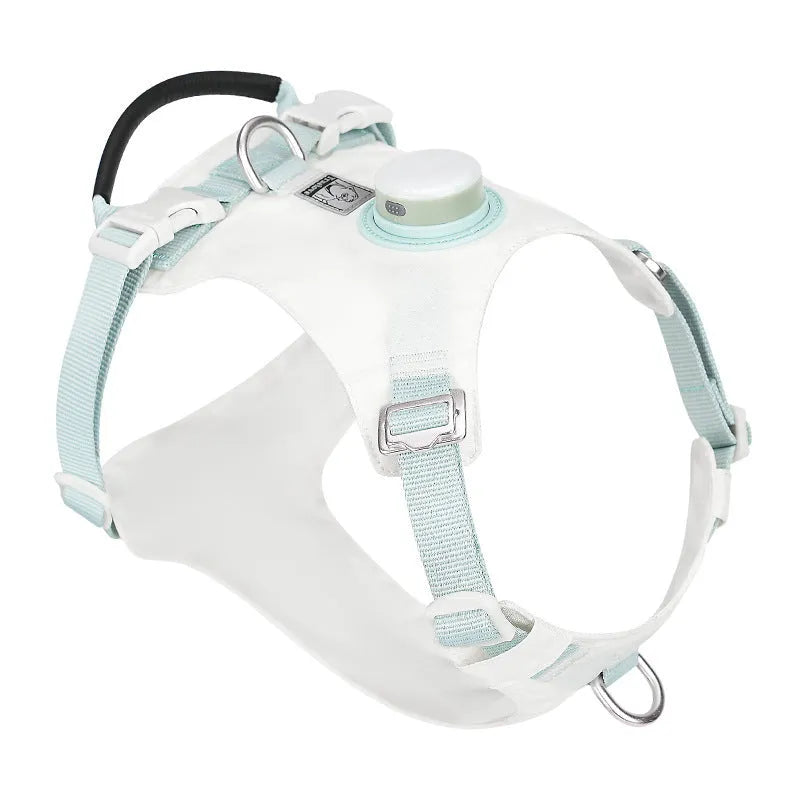 Nylon dog harness with LED light in multiple colours including light purple, green, black, orange, white, blue