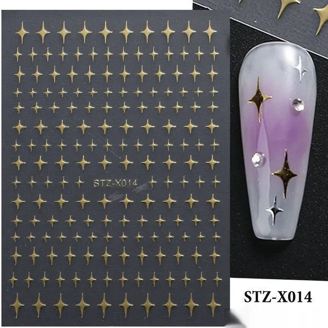 Sheet of black and silver love heart pattern nail art stickers with a plastic nail patch.