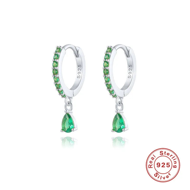 S925 sterling silver water drop earrings with geometric design and gemstone options