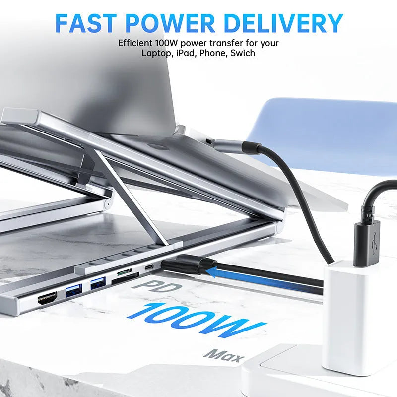 Aluminium alloy folding laptop docking station with multiple USB and HDMI ports