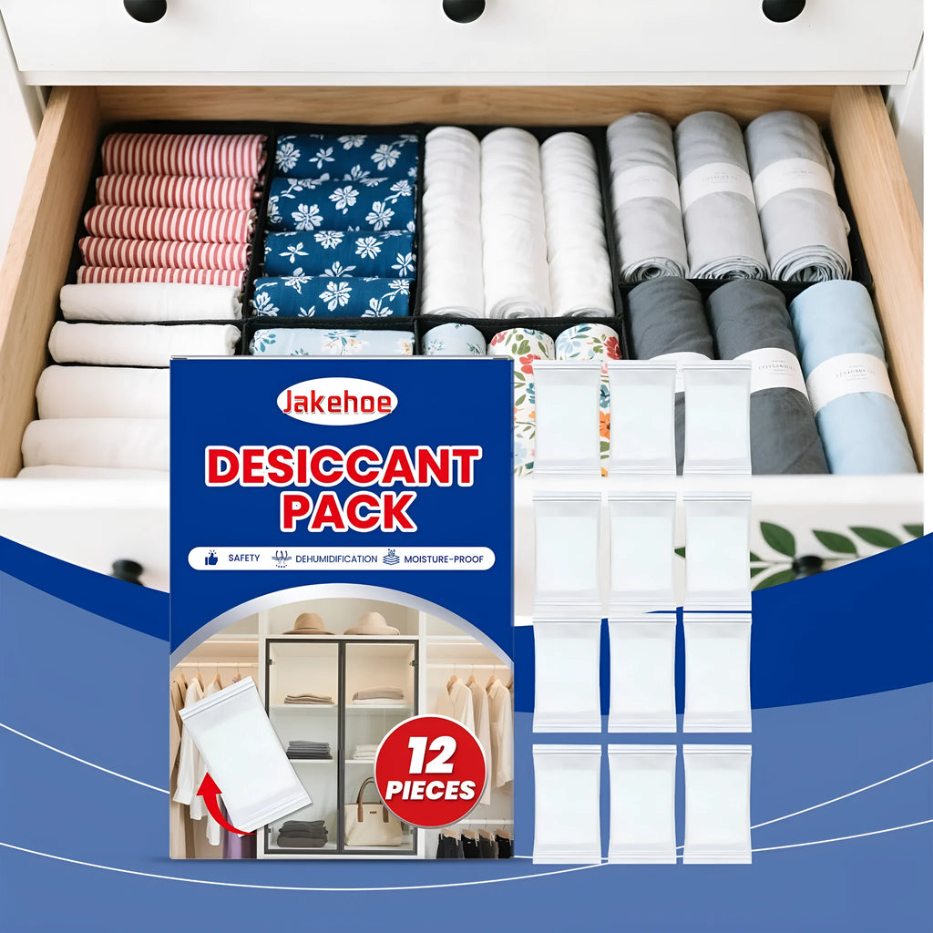 12 individual anti-odor desiccant packets for household moisture absorption