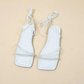 Women's ankle ring bandage cloth flat sandals with square toe and front lace-up closure