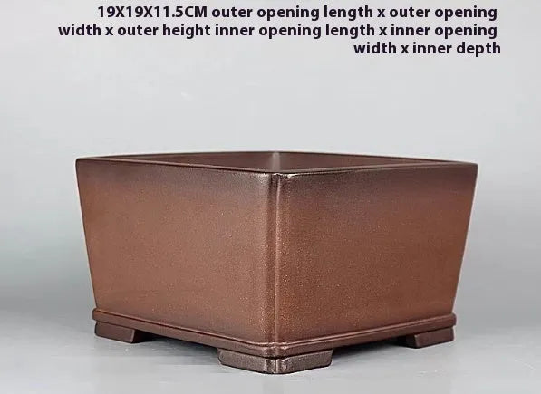 Brown handmade purple clay classical flower pot with square shape