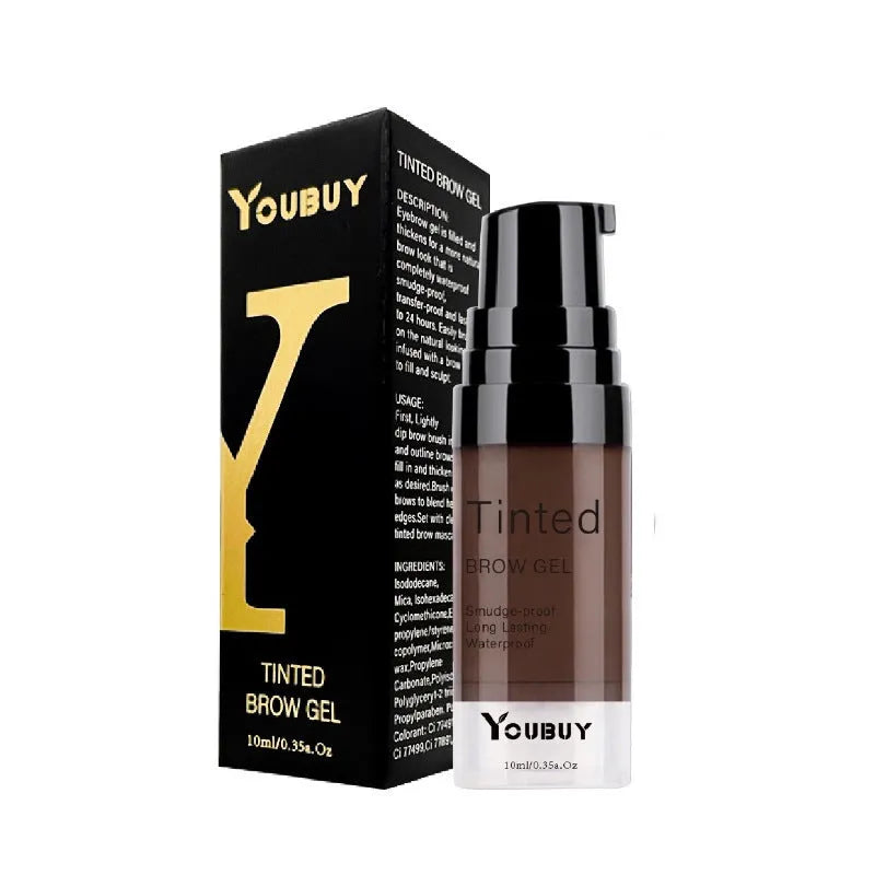 Eyebrow cream cosmetics in dark grey and golden yellow shades with waterproof quick-drying properties