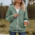 Green women's hooded zip-front sweater jacket in loose Japanese Korean casual style