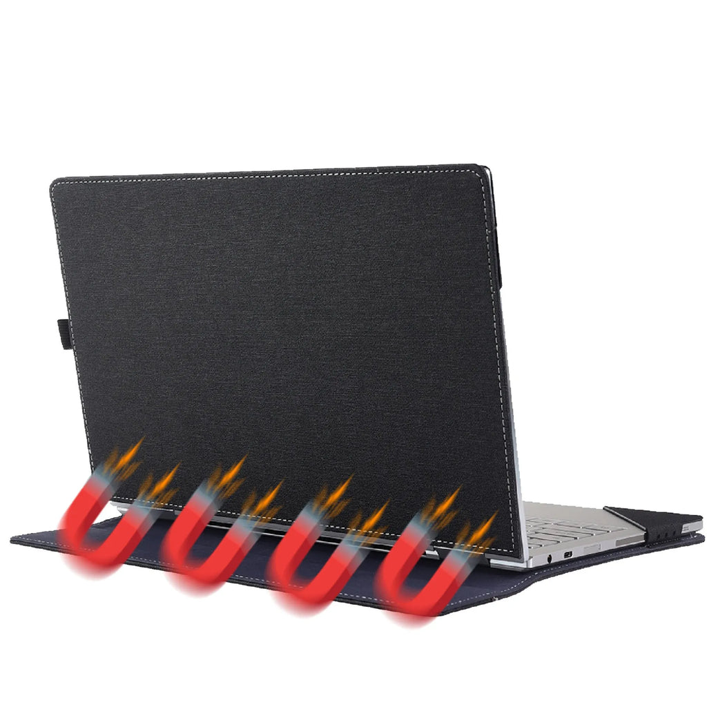 Black imitation leather Microsoft laptop protective sleeve with fabric detailing for 13.5 and 15 inch models