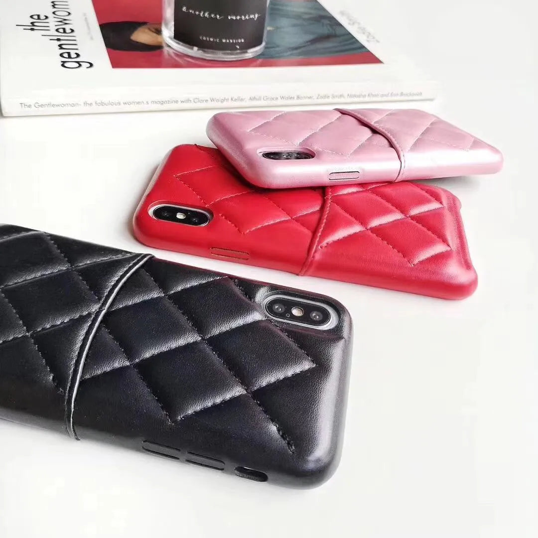 Genuine leather phone case for Apple iPhone in black, pink and red colour options.
